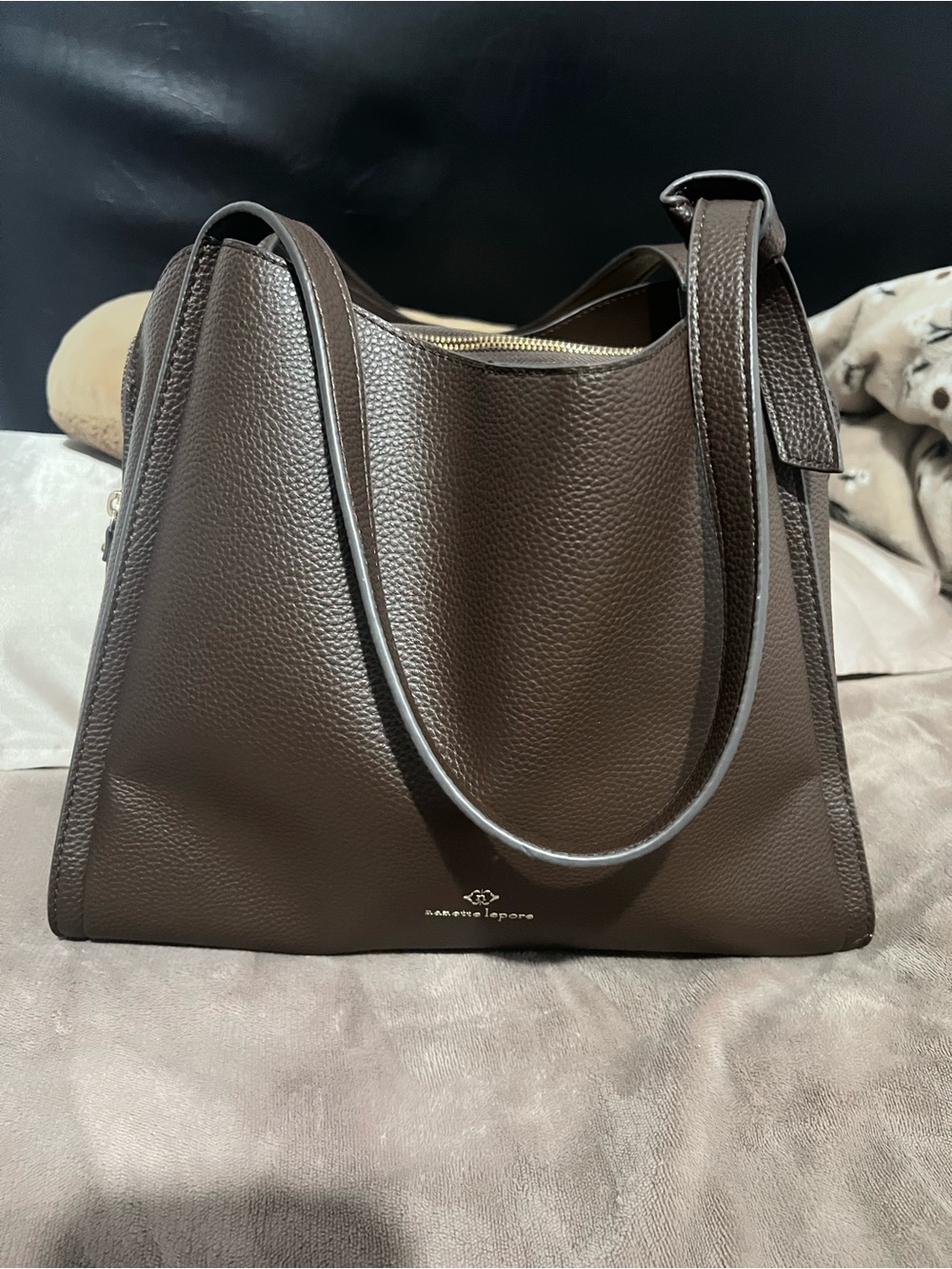 Nanette Lepore Dark Brown Pebbled Leather Shoulder Bag